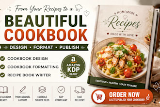 design and format kindle recipe book, cookbook layout for amazon KDP publishing