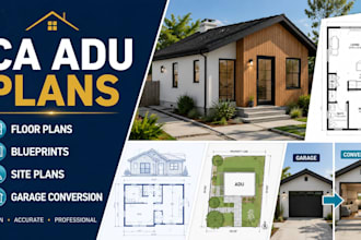 california adu plans, floor plans, blueprints, site plans with garage conversion