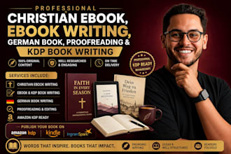 do christian ebook, ebook writing, german book,proofreading and KDP book writing