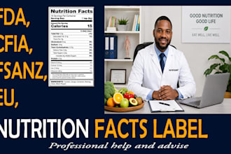 provide nutrition facts label for cfia,fda,eu,fsanz compliance