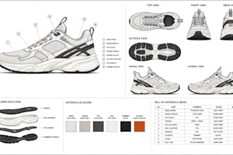 create manufacturer ready shoe tech pack and footwear design