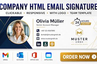 design company HTML email signature, clickable HTML email signature with logo