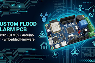 design custom flood alarm pcb, arduino esp32, stm32 iot and embedded firmware