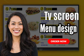 do tv screen menu design for fast food restaurant, school, university cafeteria