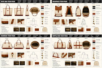 design a complete 3d model tech pack 3d bag handbag 3d tote bag backpack
