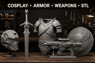 design custom cosplay props, armor, weapons, and printable stl  for 3d printing