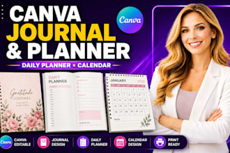 design canva journal, daily planner and printable calendar