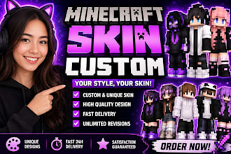 create a custom minecraft skin, pvp, anime, or character skin