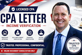 provide CPA letter for income verification, mortgage, self employment and notary