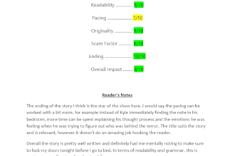 review your horror or creepypasta story and provide publication style feedback