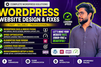 fix wordpress bugs, errors, speed issues and elementor landing pages