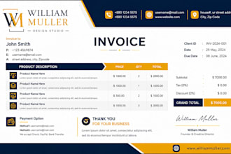 design professional invoice template word, excel and PDF
