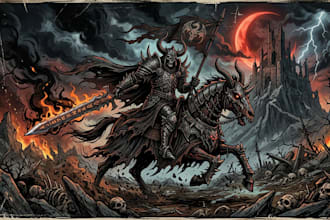 create dark fantasy art illustration for albums cover, merch, tattoo