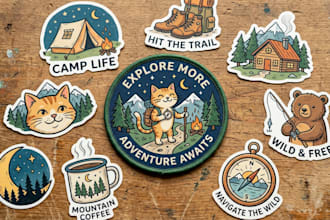 draw cartoon hand drawn sticker design, badge, patch design