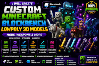 make custom minecraft blockbench low poly 3d models mobs weapon with animation