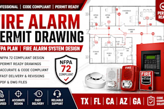 tx fl ca az ga fire alarm permit drawing nfpa plan fire alarm system design
