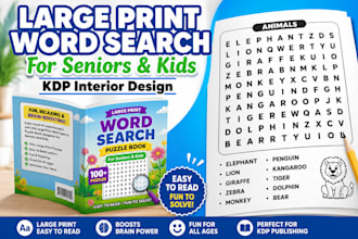 design large print word search puzzle book KDP interior for seniors and kids