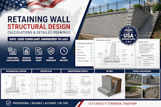 design retaining walls with structural calculations and detailed drawings