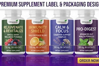 design supplement label, bottle label, cbd, pouch, box, peptide, product label