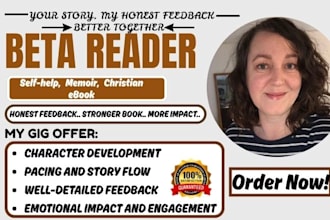 beta read your self help, business, memoir or christian ebook