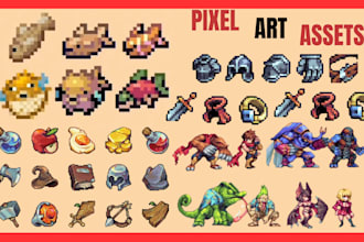 custom pixel art assets, game sprites, icons, props, rpg, and 2d game objects