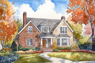 create a watercolor house portrait or buildings