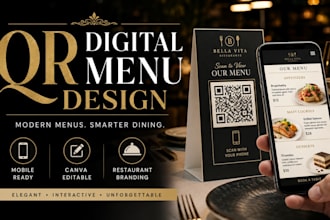 create a branded qr code menu and modern digital restaurant menu in canva