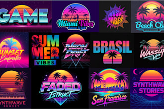 design a custom 80s retro chrome neon synthwave  vintage logo for your brand