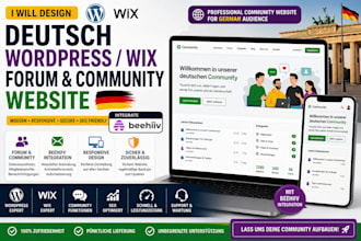 design deutsch wordpress wix forum community website integrate mailchimp beehiiv