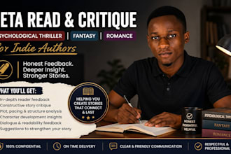 beta read, critique psychological thriller, fantasy, romance for indie authors