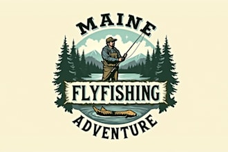 do make maine fly fishing adventures vintage logo design