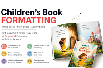 format interior children book layout picture book storybook cover design for KDP