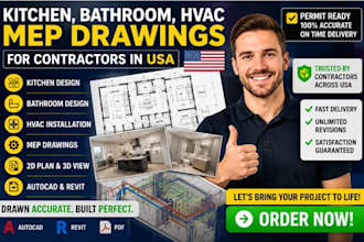 design kitchen, bathroom, hvac installation, mep drawings for contractors in USA