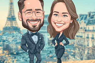 create professional caricatures for couples or wedding gift