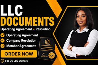 prepare llc operating agreement, company resolution, and business documents