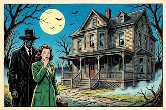 create vintage horror illustration with comic art style