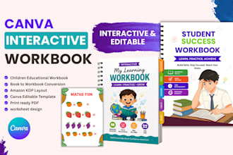 design canva interactive workbook, children educational worksheet, activity book