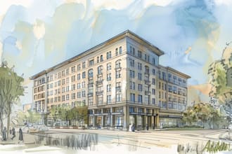 sketch architecture building with watercolor rendering