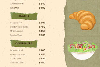 design a café,bakery and restaurants menu