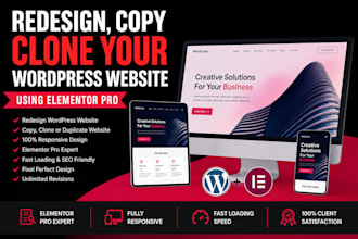 redesign, copy clone your wordpress website using elementor pro