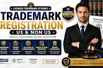 be US and non US licensed trademark registration attorney for your brand, oa