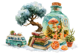 draw illustration and clip art in watercolor style
