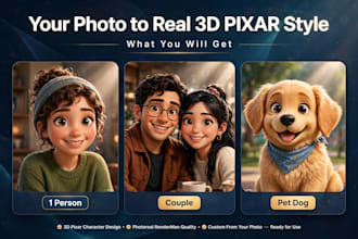 convert your photo into cute 3d cartoon pixar style portrait