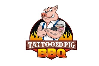 create a muscle pig logo for a BBQ restaurant food team