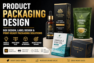 do product packaging design, box design, label design,  printready packaging