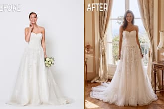change your wedding dress background to a luxury ai location