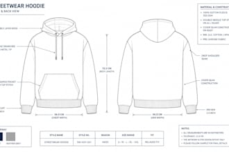 design fashion tech pack for streetwear, hoodies, tracksuits and activewear