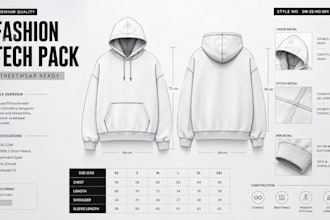 design fashion tech pack for streetwear, activewear, bags and apparel