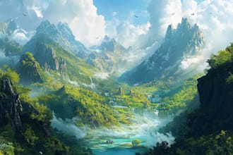 illustrate detailed fantasy cityscapes, no ai