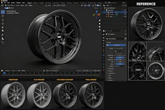 create game ready vehicle tire, wheel rim, automotive 3d model and car rendering